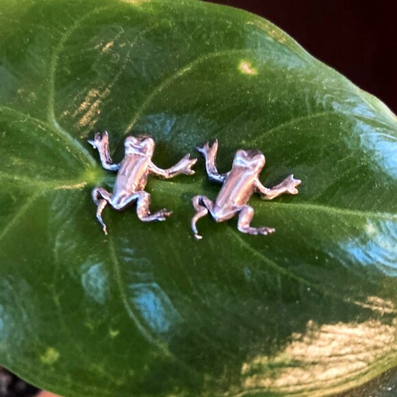 Leaping lizards - or flying frogs? Sweet sterling silver earrings! - Picture 1 of 4